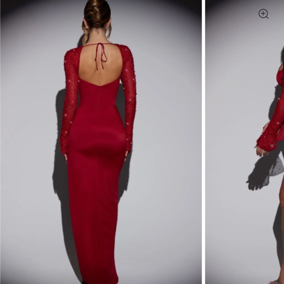 SAN MARINO Embellished Side Split Maxi Dress in Red - Picture 2 of 5